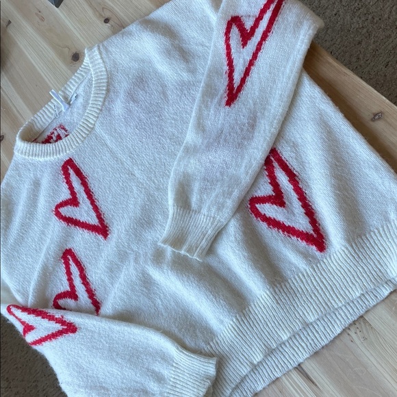 Elan Cozy Soft Crewneck Sweater with Red Heart Accents - Picture 9 of 11